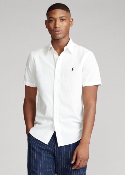 Camisa Polo Ralph Lauren Hombre Blancos - Classic Fit Seersucker - CIMUK8302